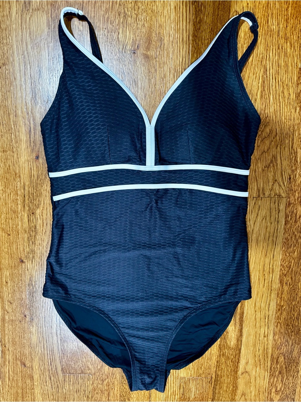Niptuck Swim Brand Black One-Piece Swimsuit with White Trim - EC - Size 8